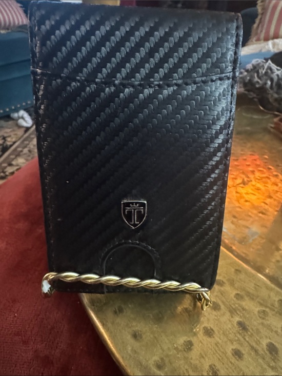 Travando Other - Men's Black Textured Card Holder with Gold Chain Accent